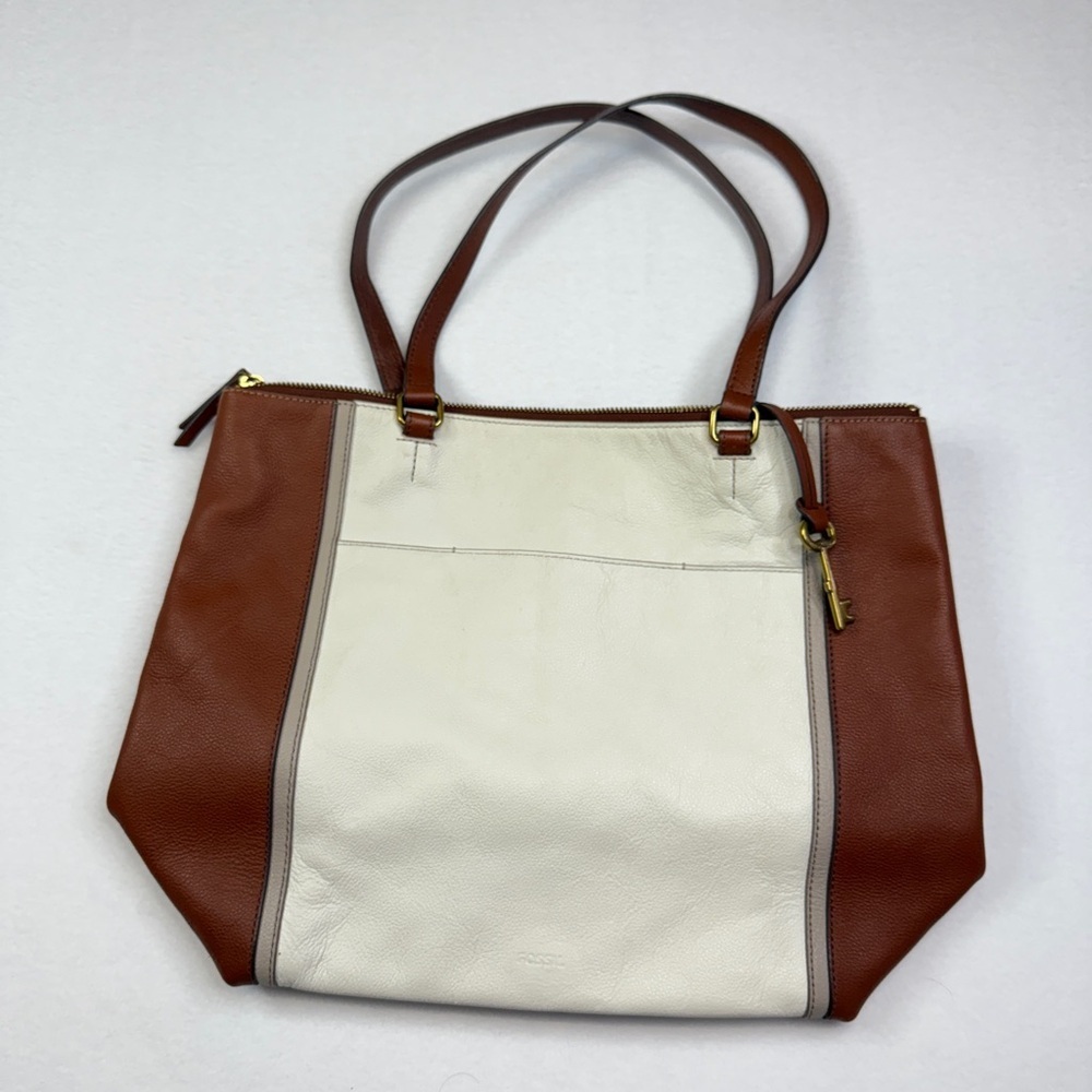 Fossil White and Brown Tote Bag